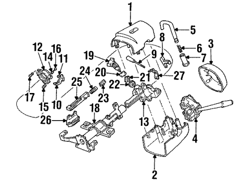 1990 Ford Thunderbird Steering Column Housing & Components, Shroud, Switches & Levers Diagram