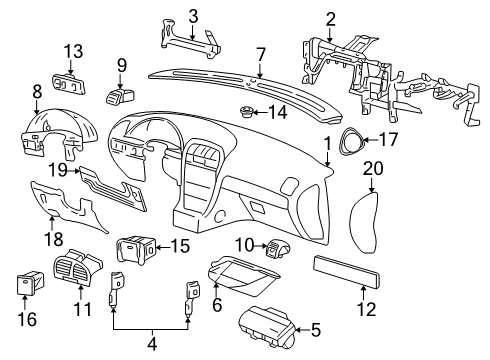 2003 Lincoln LS Panel - Instrument Diagram for 4W4Z-5404480-AAB