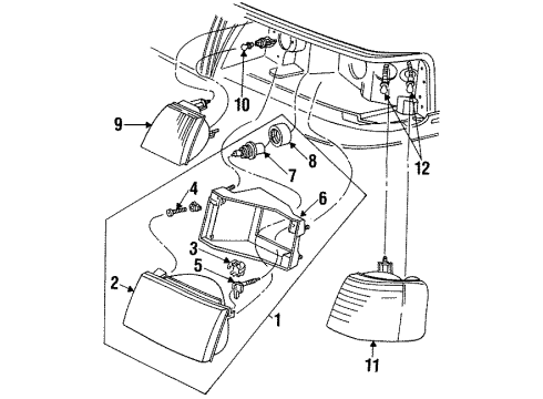 1988 Lincoln Continental Lamp Assembly - Side Marker Diagram for E8OY-15A201-D