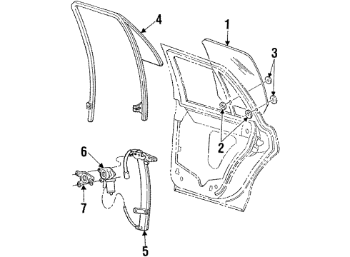 1996 Mercury Grand Marquis Rear Door - Glass & Hardware Diagram