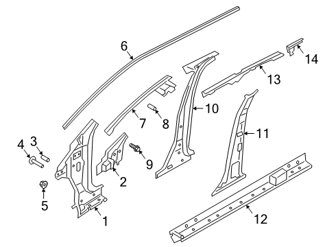 2021 Ford Escape PANEL Assembly - "A" PILLAR - INNER Diagram for LJ6Z-7802508-A