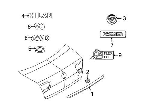 2011 Mercury Milan Emblem Diagram for 9N7Z-5442528-AA