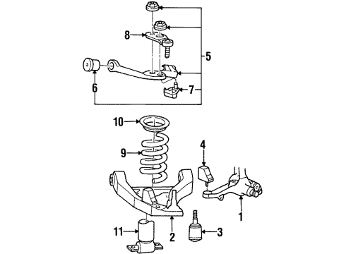 2000 Ford Crown Victoria Front Suspension Components, Lower Control Arm, Upper Control Arm, Stabilizer Bar Diagram