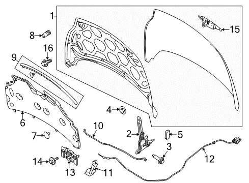 2013 Ford Fiesta Hood & Components Diagram