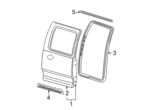 2002 Ford F-150 Rear Door & Components, Exterior Trim Diagram