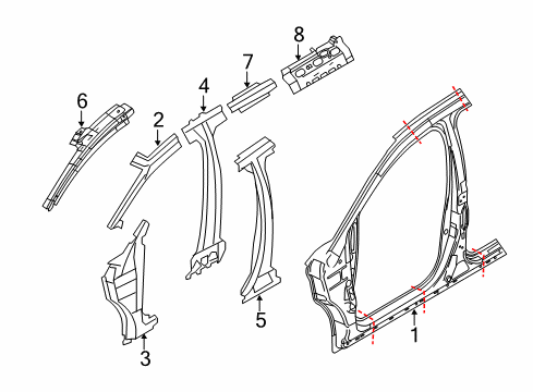 2014 Lincoln MKX Aperture Panel, Center Pillar & Rocker, Hinge Pillar Diagram