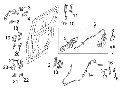 2017 Ford Transit Connect Side Loading Door - Lock & Hardware Diagram 1 - Thumbnail