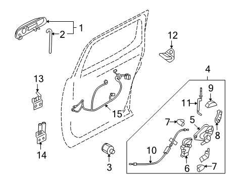 2009 Ford Explorer Sport Trac Rear Door - Lock & Hardware Diagram