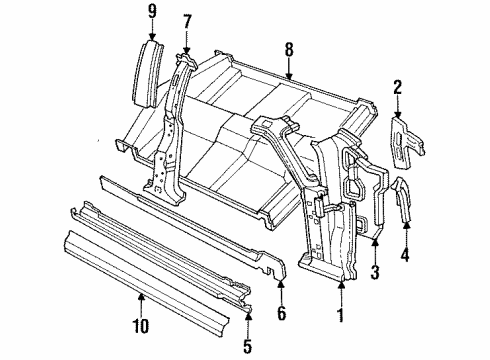 1986 Lincoln Continental Center Pillar, Hinge Pillar, Rocker, Exterior Trim, Floor Diagram