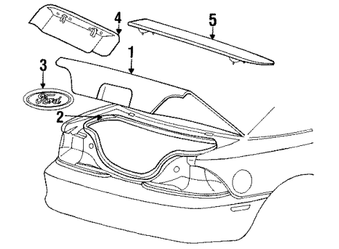 1996 Ford Mustang Trunk Lid & Components, Spoiler, Exterior Trim Diagram