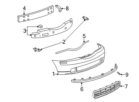 2003 Lincoln LS Grille - Bumper Diagram for 3W4Z-17B814-AAA