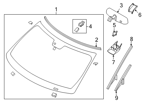 2017 Ford Police Interceptor Utility Windshield Glass Diagram for FB5Z-7803100-F