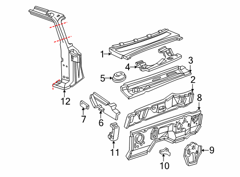 2001 Ford Ranger Cab Cowl, Hinge Pillar Diagram 1 - Thumbnail