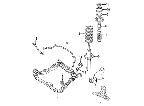 1999 Mercury Mystique Front Suspension Components, Lower Control Arm, Stabilizer Bar Diagram