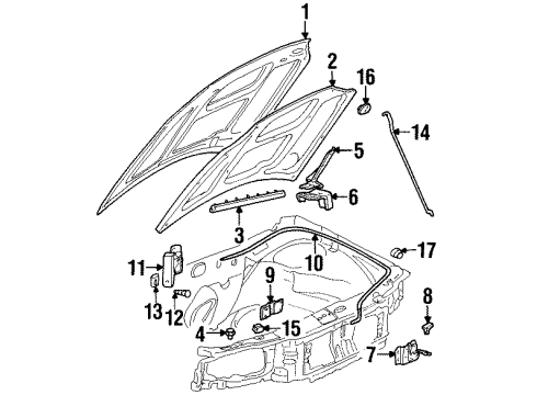 2001 Mercury Cougar Stay - Hood Diagram for 1S8Z-16826-AA