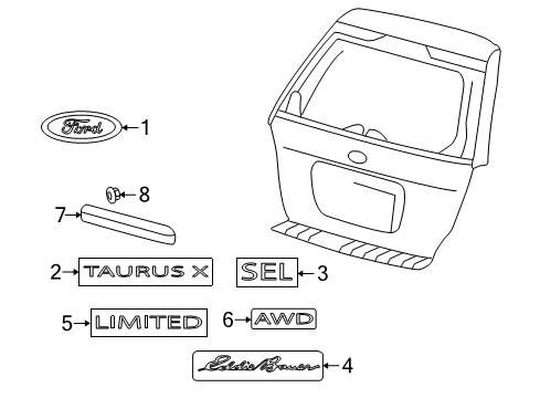 2008 Ford Taurus X Exterior Trim - Lift Gate Diagram