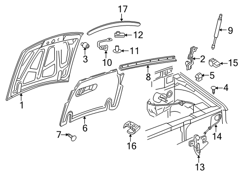 2008 Ford Explorer Sport Trac Hood Assembly Diagram for 6L2Z-16612-AA