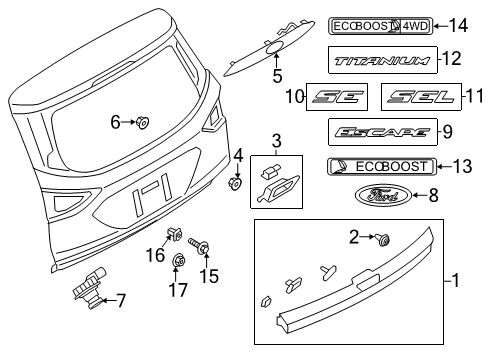 2014 Ford Escape Exterior Trim - Lift Gate Diagram