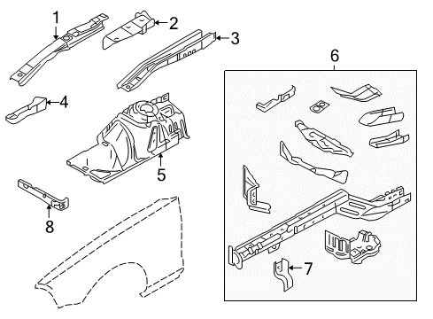 2005 Ford Mustang Structural Components & Rails Diagram