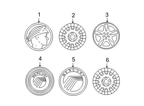 2008 Mercury Grand Marquis Wheel Covers & Trim Diagram