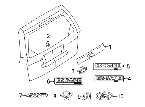 2009 Ford Escape Exterior Trim - Lift Gate Diagram