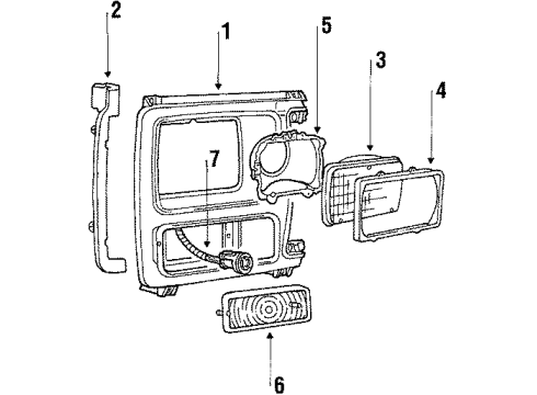 1986 Ford F-350 Headlamp Components, Park Lamps Diagram