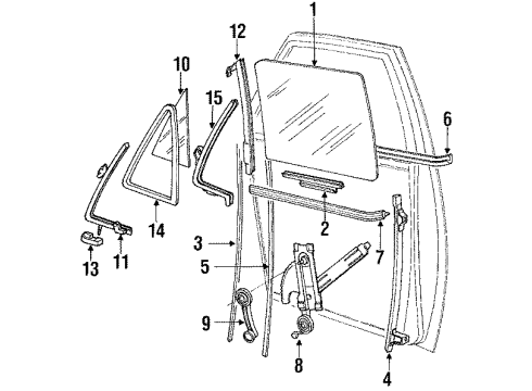 1990 Ford E-150 Econoline Club Wagon Door - Glass & Hardware Diagram