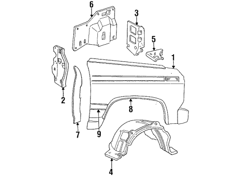 1995 Ford F-150 Fender & Components, Exterior Trim Diagram