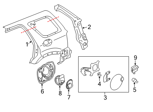 2009 Ford Escape Quarter Panel & Components Diagram