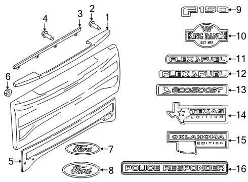 2016 Ford F-150 Exterior Trim - Tail Gate Diagram