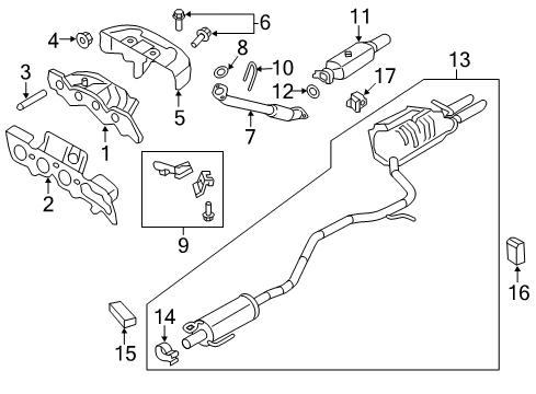 2010 Mercury Milan Centre And Rear Muffler Assembly Diagram for 9E5Z-5230-L