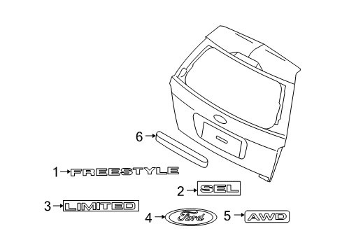 2005 Ford Freestyle Exterior Trim - Lift Gate Diagram