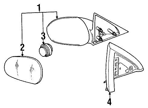 1997 Ford Mustang Glass Assembly - Rear View Outer Mirror Diagram for F4ZZ-17K707-A