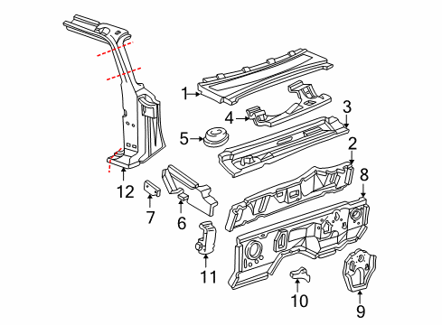 2003 Ford Ranger Cab Cowl, Hinge Pillar Diagram 2 - Thumbnail