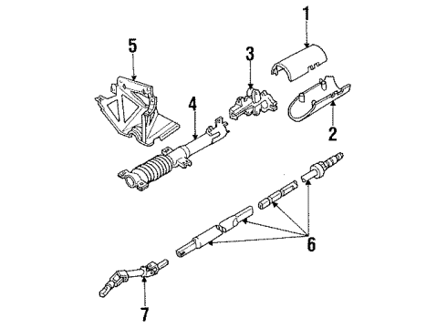 1990 Ford Escort Steering Column Housing & Components, Shaft & Internal Components, Shroud, Switches & Levers Diagram