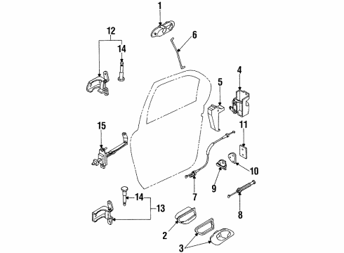 1998 Ford Contour Rear Door - Lock & Hardware Diagram