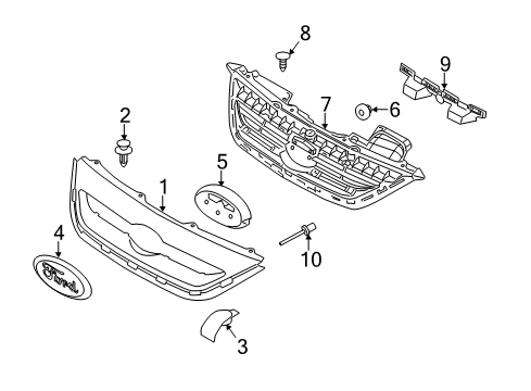 2013 Ford Fiesta Grille & Components Diagram