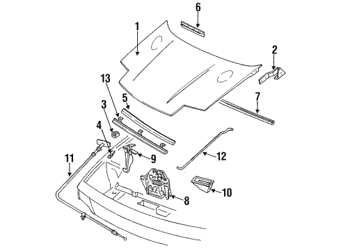 1991 Mercury Capri Hood & Components, Exterior Trim Diagram