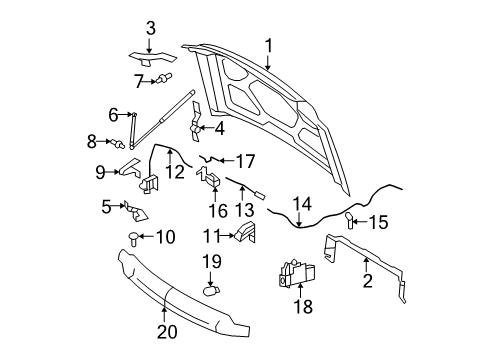 2008 Ford F-350 Super Duty Hood & Components Diagram