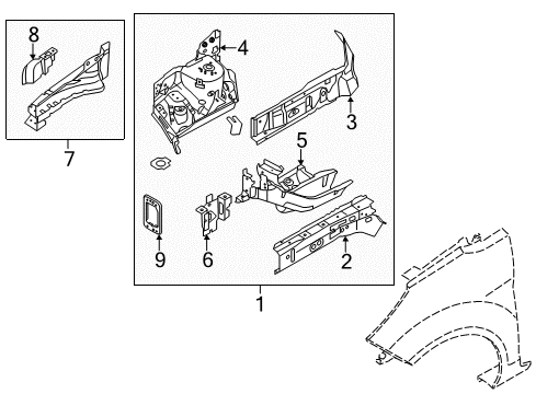 2013 Ford Fiesta Structural Components & Rails Diagram