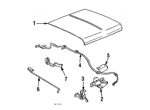 1985 Ford Bronco II Hood & Components Diagram