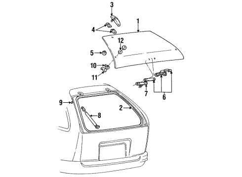 1993 Mercury Sable Lift Gate - Glass & Hardware Diagram