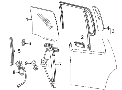 2001 Ford Explorer Rear Door - Glass & Hardware Diagram