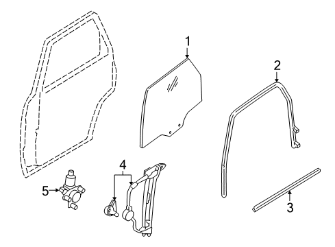 2007 Mercury Mariner Rear Door - Glass & Hardware Diagram