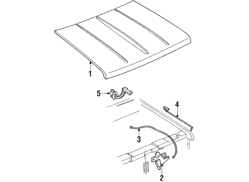 1989 Ford Bronco II Hood & Components Diagram