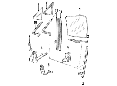 1988 Ford Bronco Door - Glass & Hardware Diagram