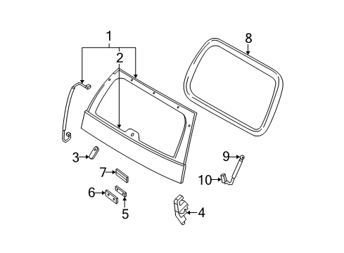 2004 Mercury Mountaineer Lift Gate - Glass & Hardware Diagram