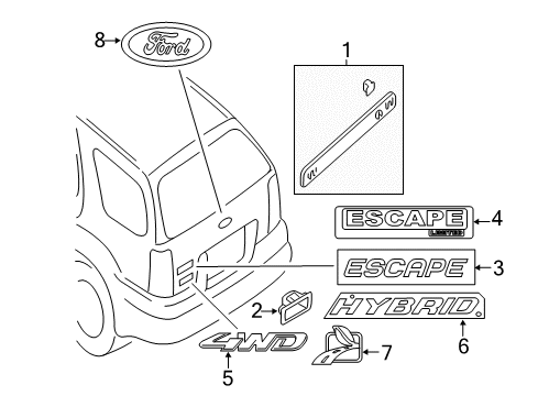 2009 Ford Escape Exterior Trim - Lift Gate Diagram 1 - Thumbnail