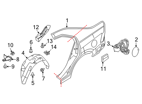 2012 Ford Fusion Quarter Panel & Components Diagram