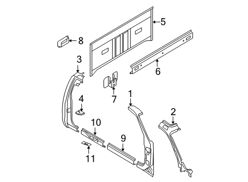 2009 Ford F-250 Super Duty Back Panel, Hinge Pillar, Rocker Panel Diagram 3 - Thumbnail